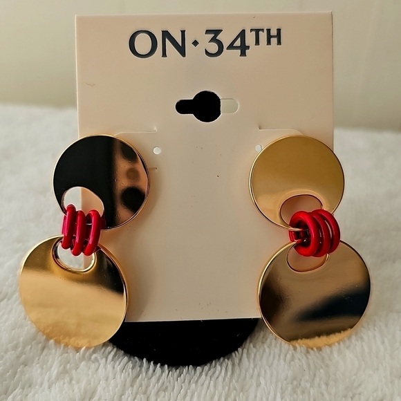 NWT On 34th Gold Tone Disc & Color Ring Drop Post Back Earrings - Picture 4 of 8